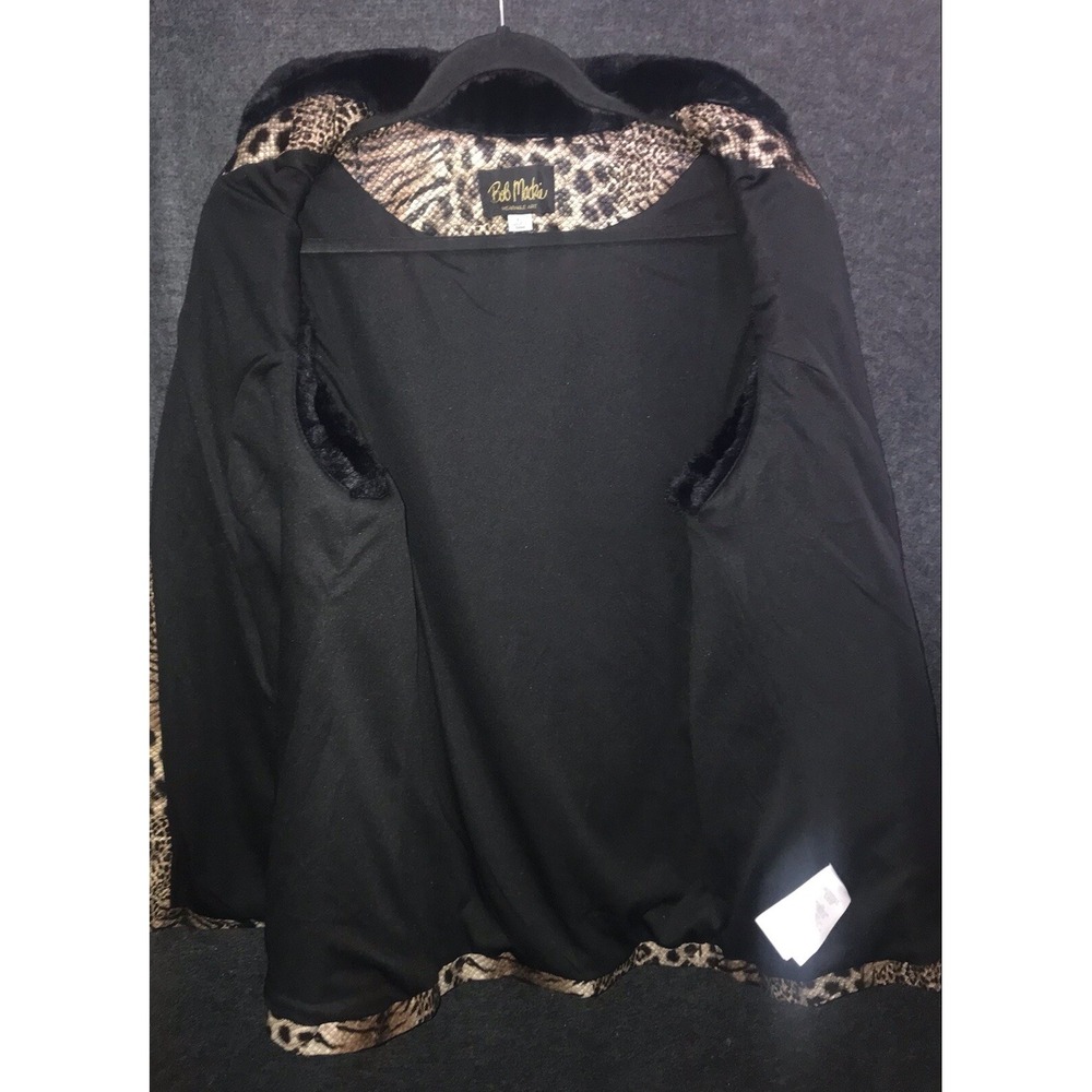 Bob Mackie Vest Zip Wearable Art Brown Safari Animal Print Black Faux Fur Trim - Picture 6 of 11